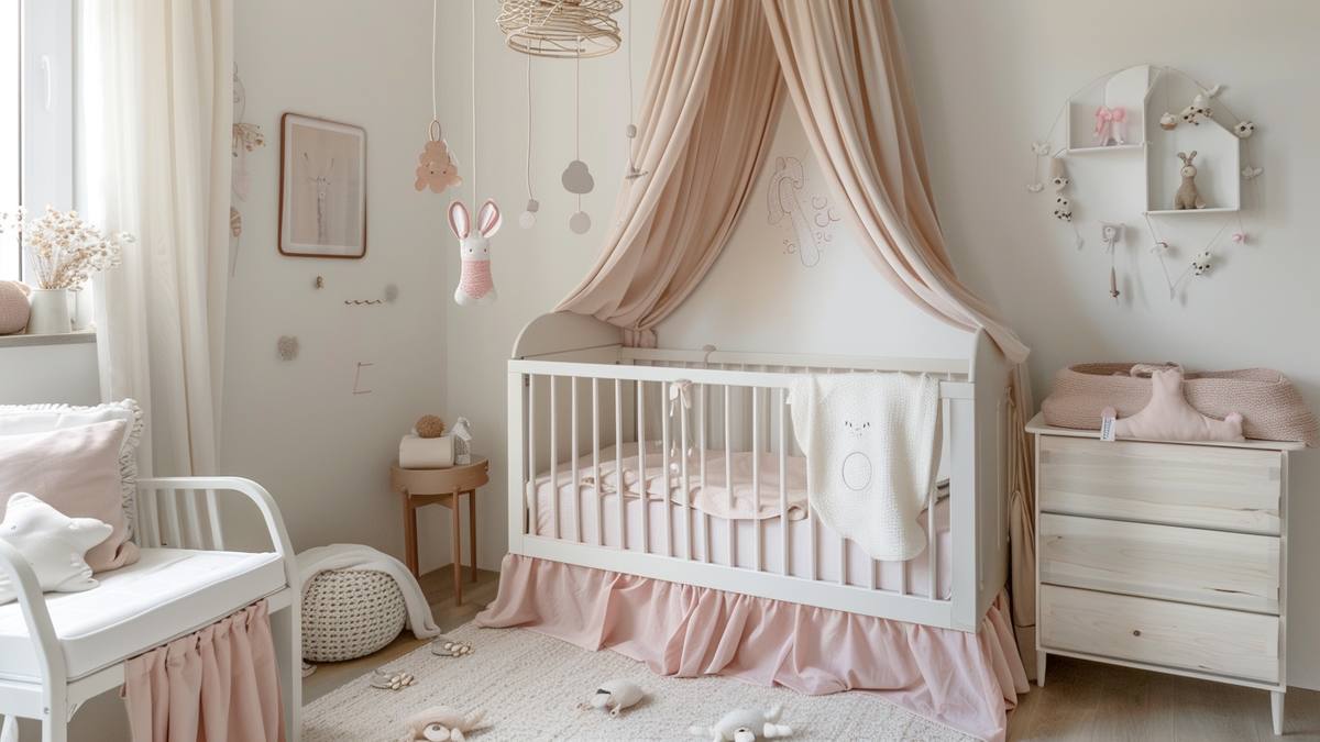 Bébé endormi dans un lit cododo fixé au lit parental dans une chambre douce