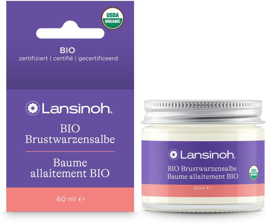 Lansinoh Baume d'Allaitement Bio 60 ml — Hydrate et Apaise les Mamelons, 100% Bio