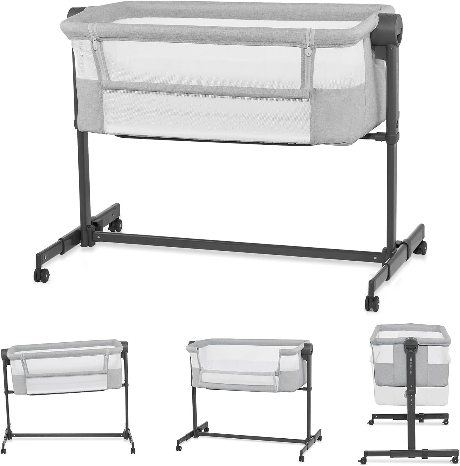 Kinderkraft Neste UP 2 — Lit Cododo avec Matelas, Réglable en Hauteur, Sac de Transport, Gris Clair